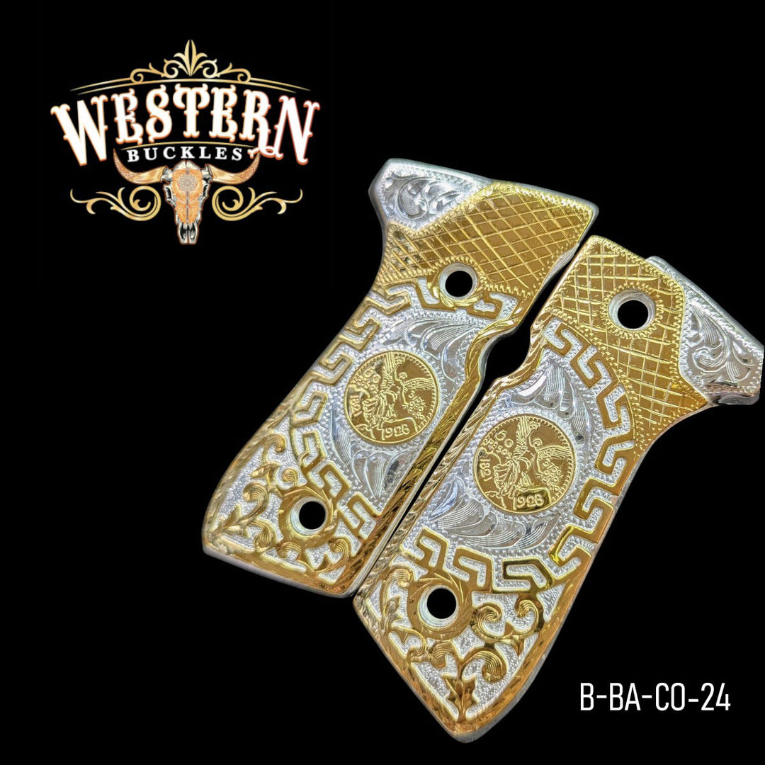Centenario Custom Grips for Beretta 92FS — 24K Gold-Plated &amp; Silver-Plated