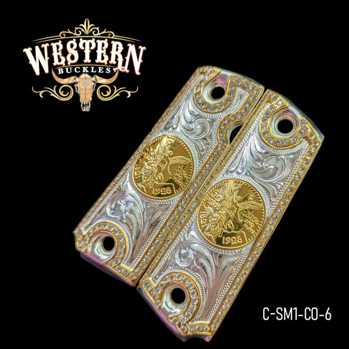 Centenario Custom Grips for Colt 1911 Full-Size — 24K Gold-Plated with Silver &amp; Zirconia Stones