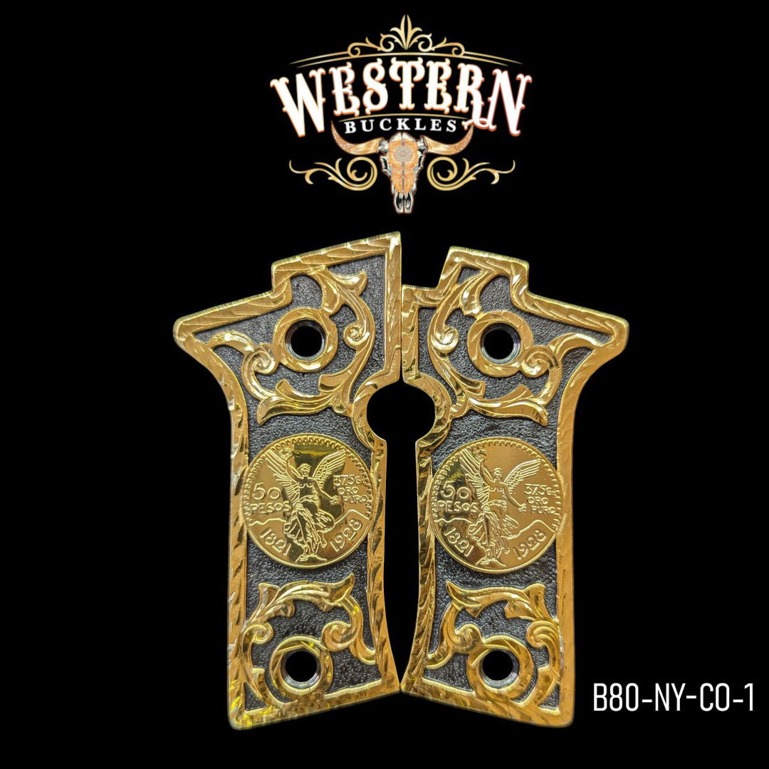 Centenario Custom Grips for the Beretta 80X — 24K Gold-Plated & Black Nickel