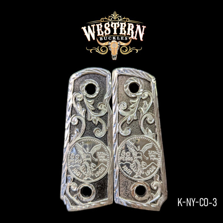 Centenario Custom Grips for the Colt 1911 Compact &amp; Defender — Silver-Plated &amp; Black Nickel