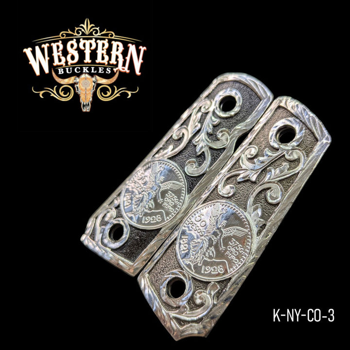 Centenario Custom Grips for the Colt 1911 Compact &amp; Defender — Silver-Plated &amp; Black Nickel