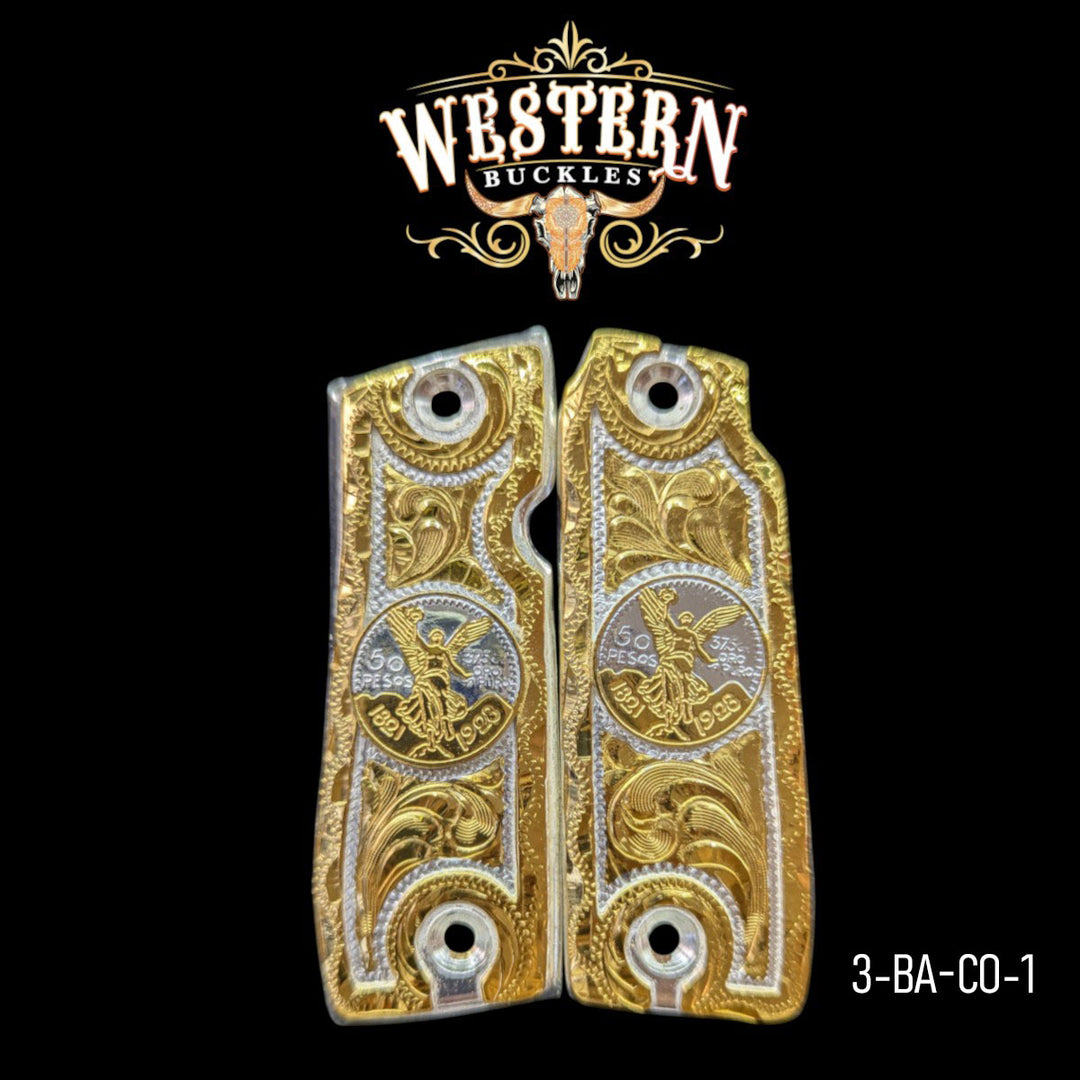 Centenario Custom Grips for the Colt Mustang .380 Plus — 24K Gold-Plated &amp; Silver-Plated