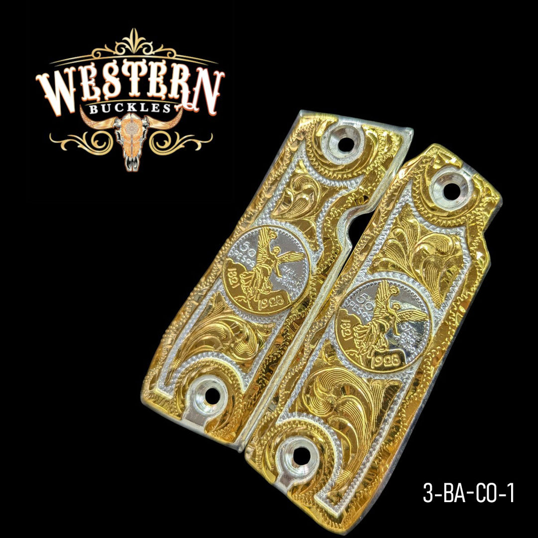 Centenario Custom Grips for the Colt Mustang .380 Plus — 24K Gold-Plated &amp; Silver-Plated