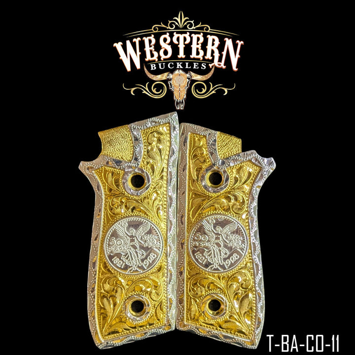 Centenario Custom Grips for the Taurus PT92 — 24K Gold-Plated &amp; Silver-Plated-The Western Buckles