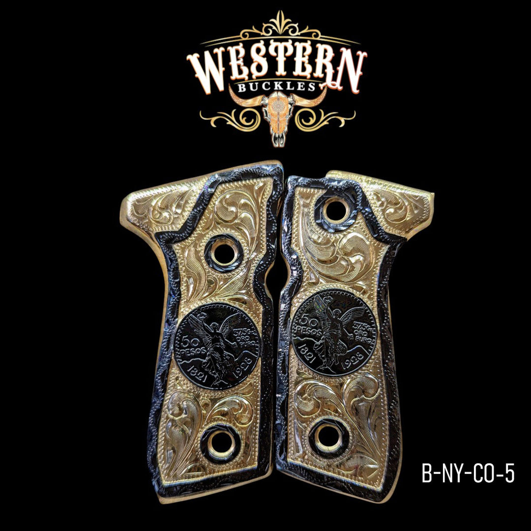 Centenario Hand-Engraved Grips for Beretta 92FS — 24K Gold-Plated
