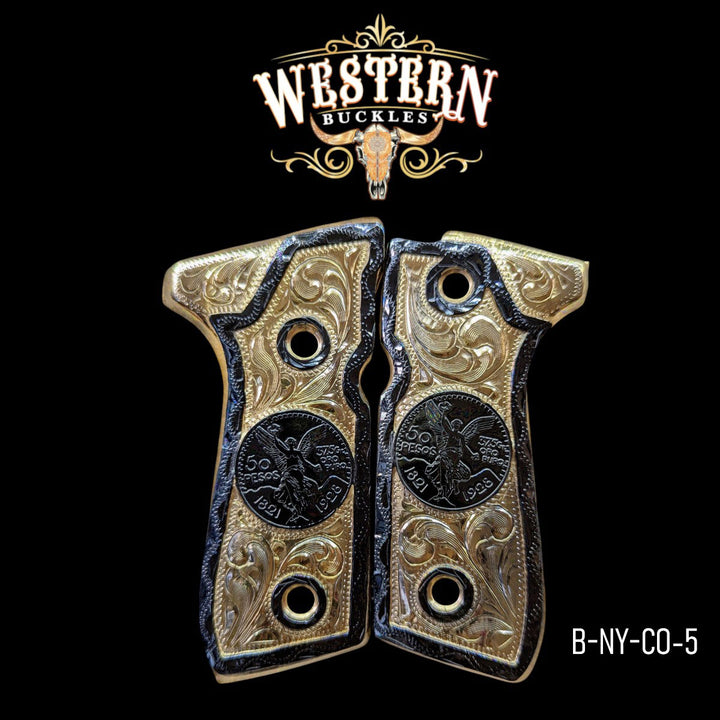 Centenario Hand-Engraved Grips for Beretta 92FS — 24K Gold-Plated