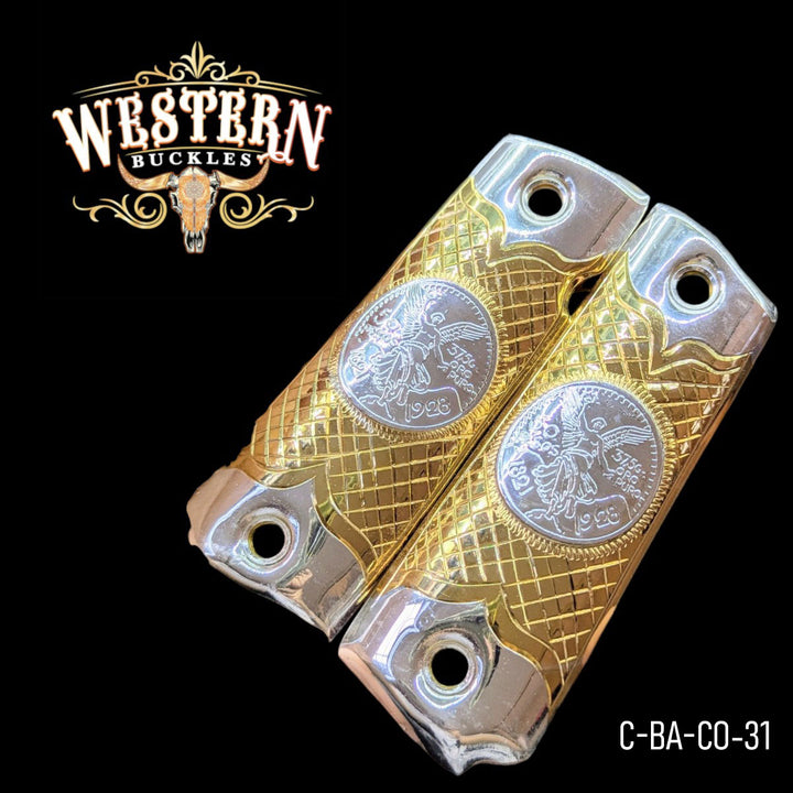 Centenario Hand-Engraved Grips for Colt 1911 Full-Size — 24K Gold-Plated