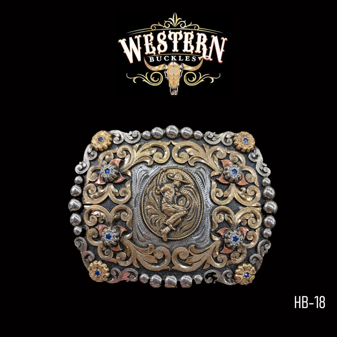 Charro Roper Trophy Belt Buckle · Brass &amp; German Silver-The Western Buckles