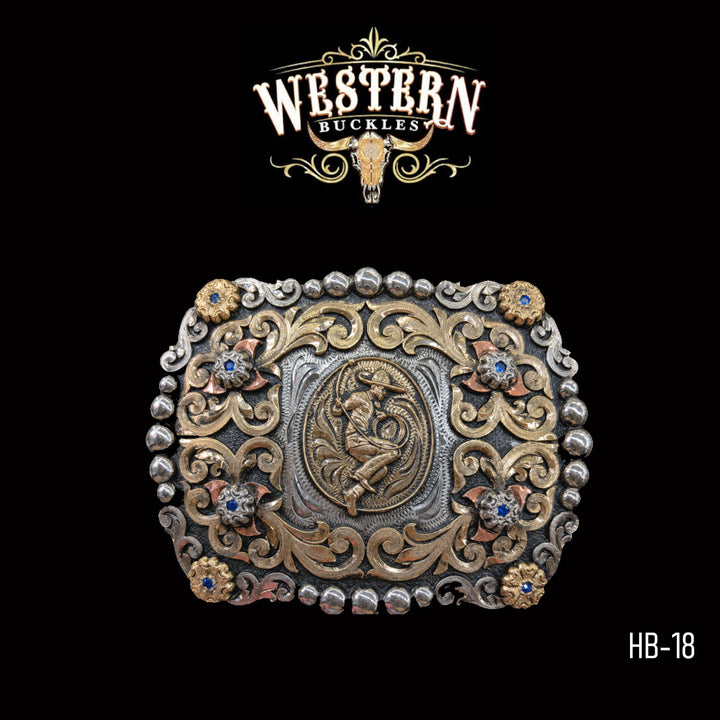 Charro Roper Trophy Belt Buckle · Brass &amp; German Silver-The Western Buckles