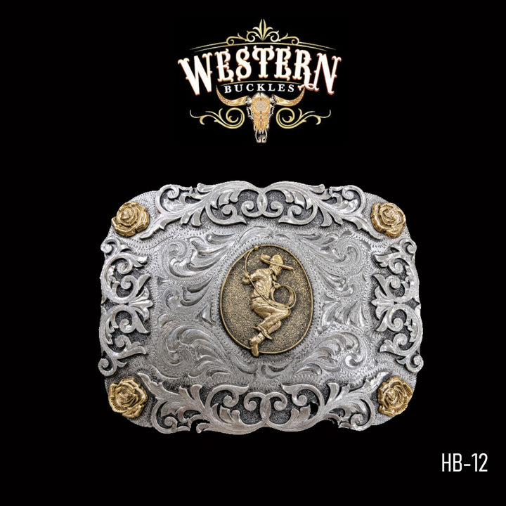 Charro Roper Trophy Belt Buckle · German Silver-The Western Buckles