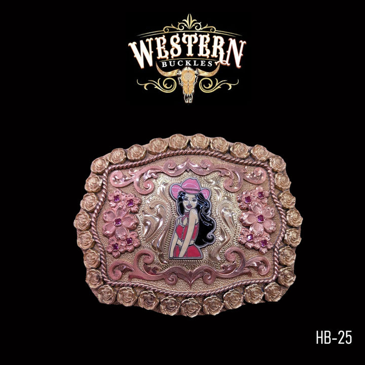Cowgirl Trophy Belt Buckle -Gold and Rose Gold-The Western Buckles