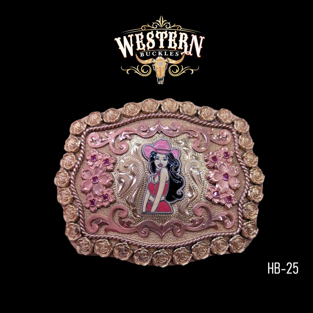 Cowgirl Trophy Belt Buckle -Gold and Rose Gold-The Western Buckles