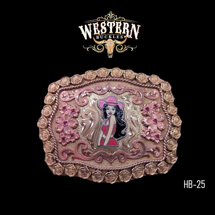 Cowgirl Trophy Belt Buckle -Gold and Rose Gold-The Western Buckles