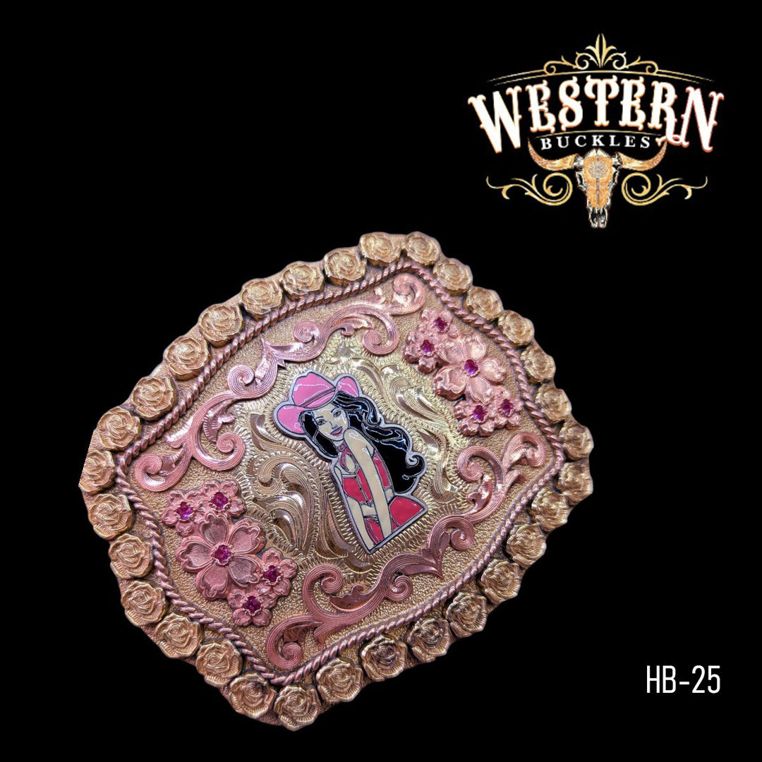 Cowgirl Trophy Belt Buckle -Gold and Rose Gold-The Western Buckles