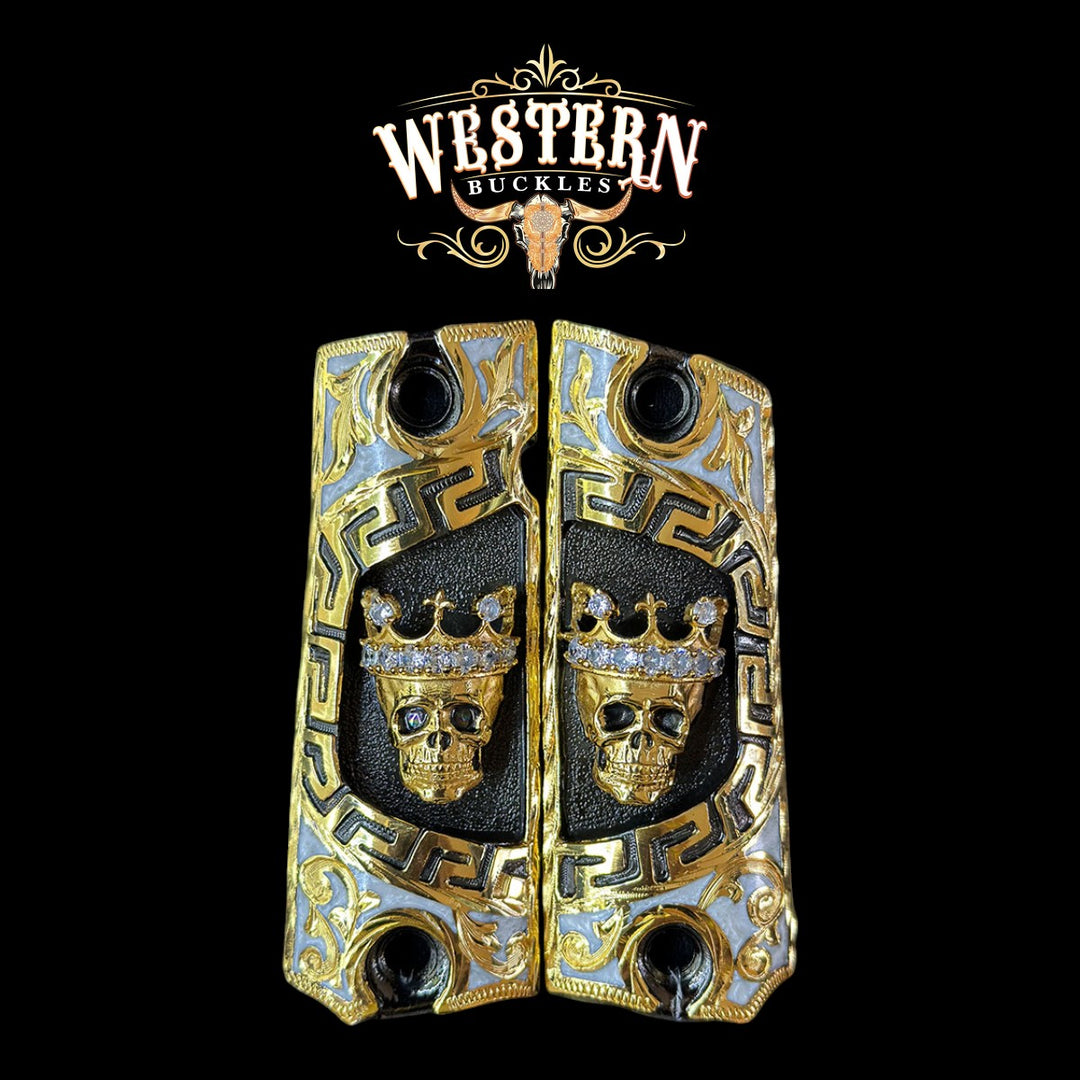 Crowned Skull Grips for Colt 1911 Full-Size — 24K Gold-Plated