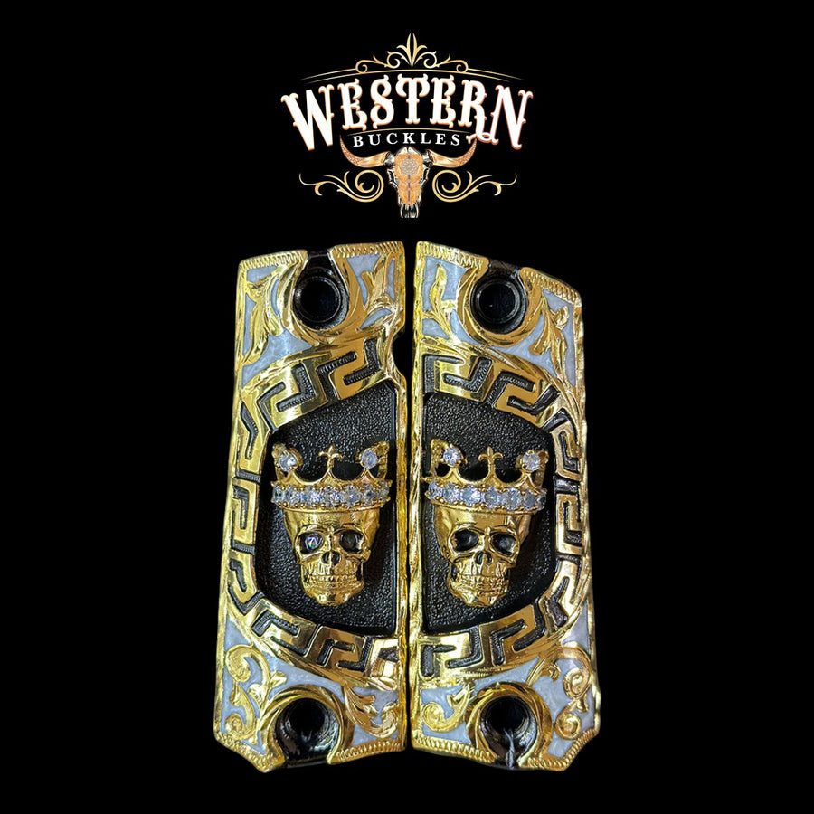 Crowned Skull Grips for Colt 1911 Full-Size — 24K Gold-Plated