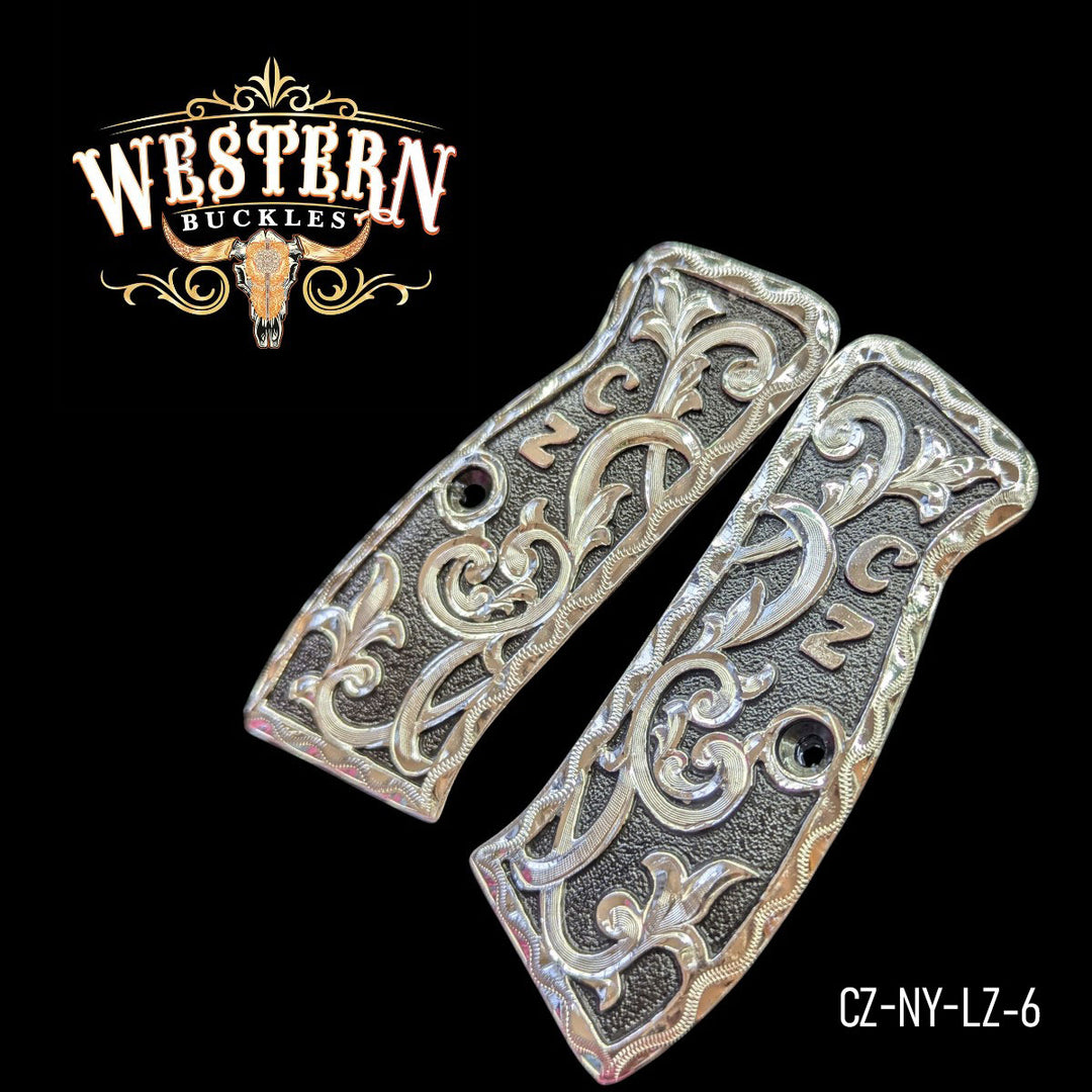 Cz 9mm Engraved Silver and Black-The Western Buckles