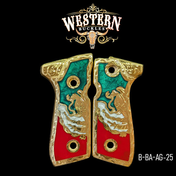 Eagle Grips for Beretta 92FS — 24K Gold-Plated with Tricolor Resin