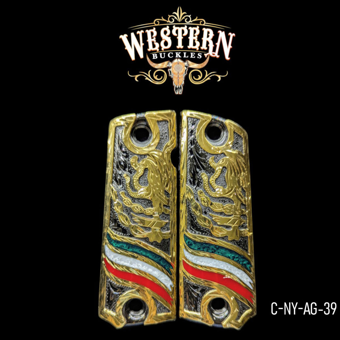 Eagle Grips for Colt 1911 Full-Size — 24K Gold-Plated &amp; Black Nickel-The Western Buckles