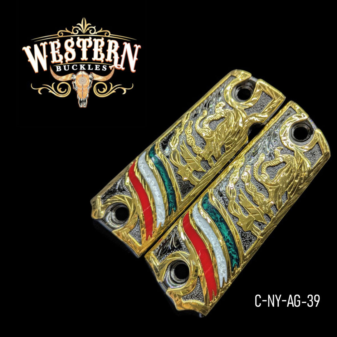 Eagle Grips for Colt 1911 Full-Size — 24K Gold-Plated &amp; Black Nickel-The Western Buckles