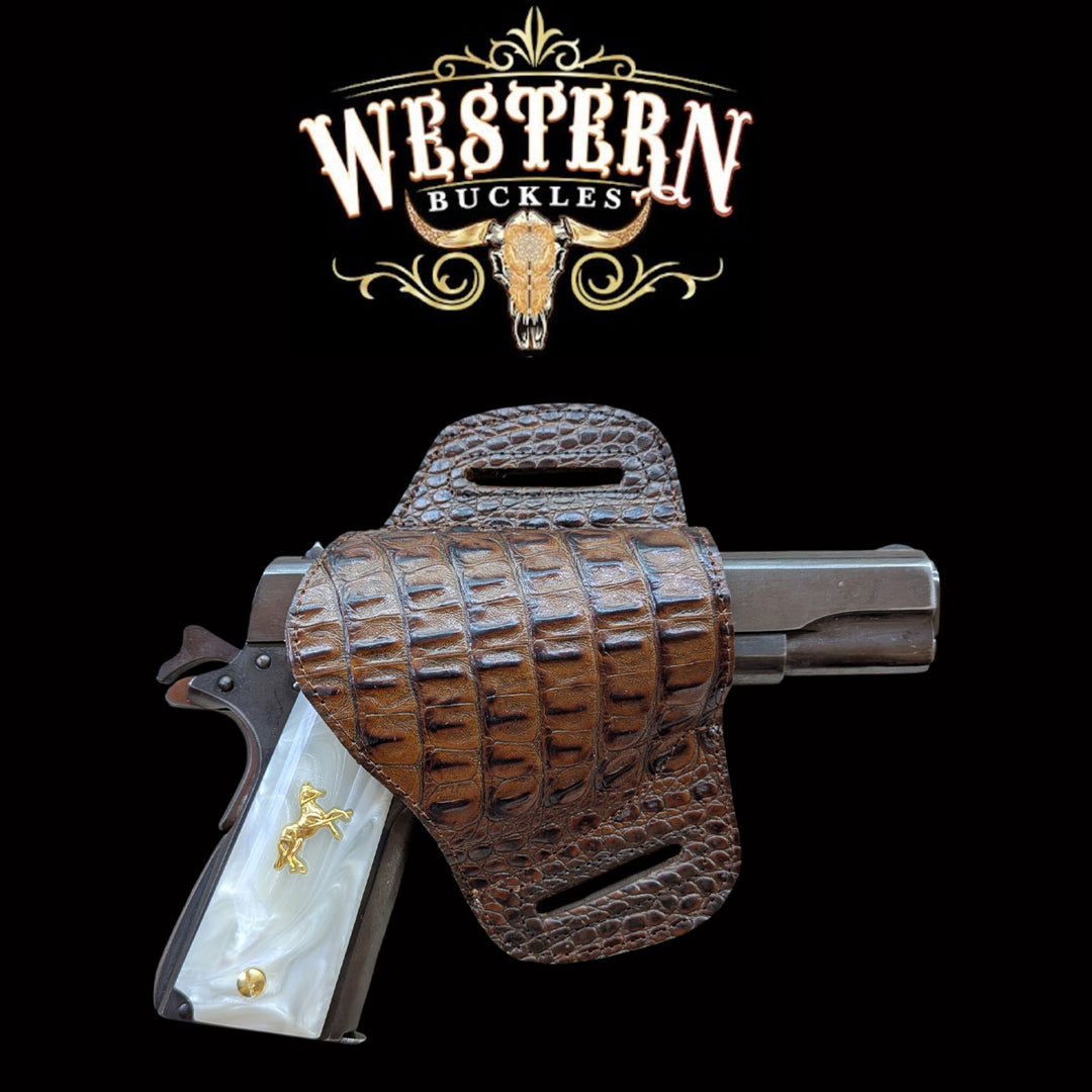 Gun Holster Funda Cocodrilo Cafe Obscuro Sintetico | Handcrafted by Western Buckles | SKU F-20