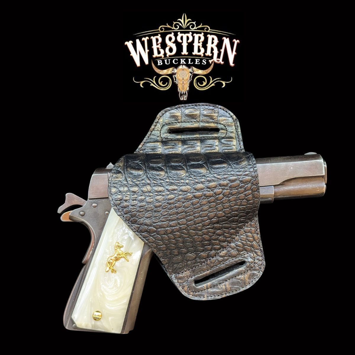 Gun Holster Funda Cocodrilo Cafe Brillante