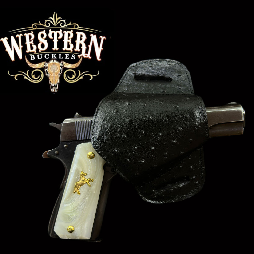 Gun Holster Funda Piel Sintetica Avestruz Negra | Handcrafted by Western Buckles | SKU F-4