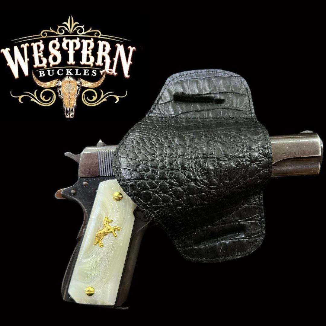 Gun Holster Funda Cocodrilo Negro. - Western Buckles