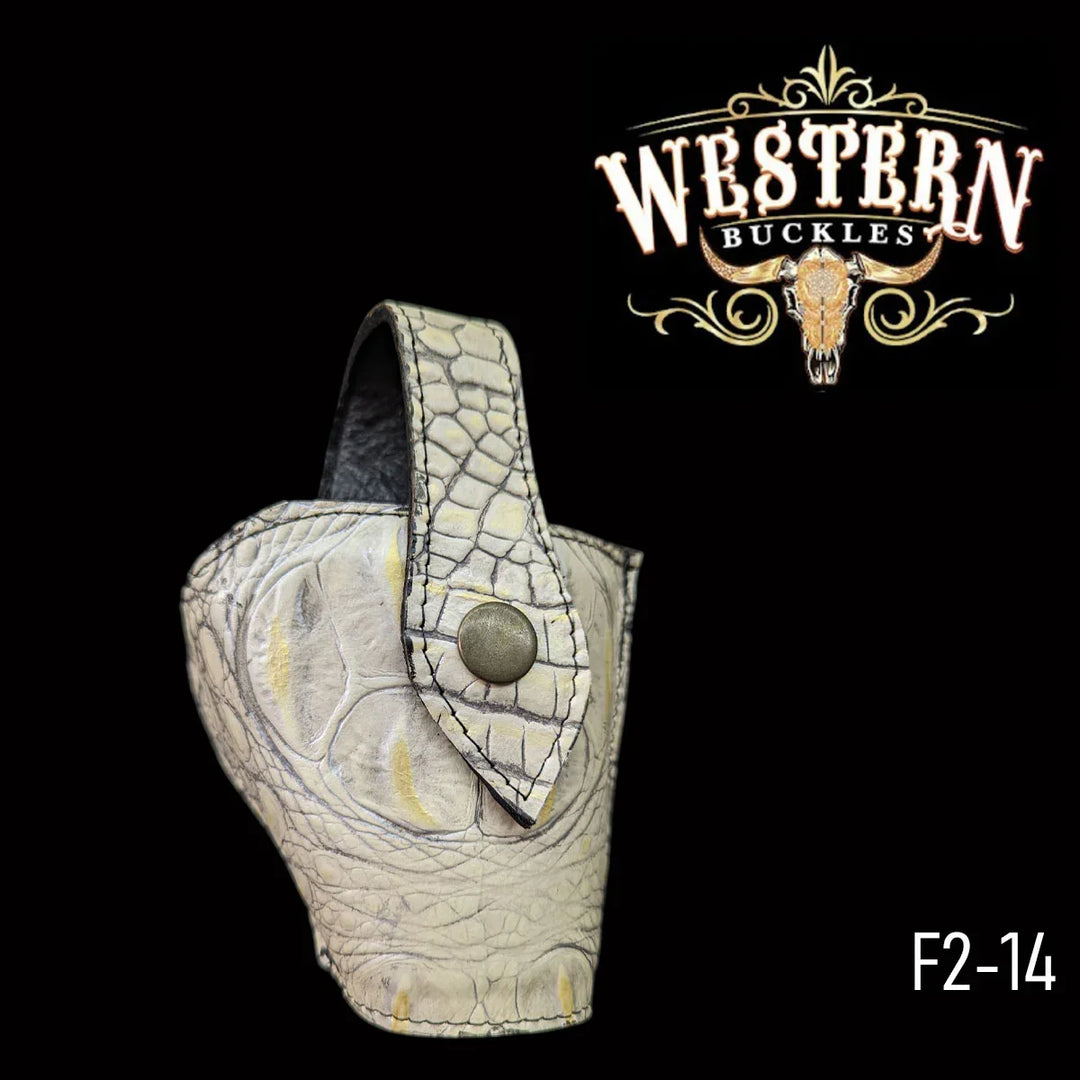 Western style textured leather gun holster, light color, with snap closure, F2-14 model.