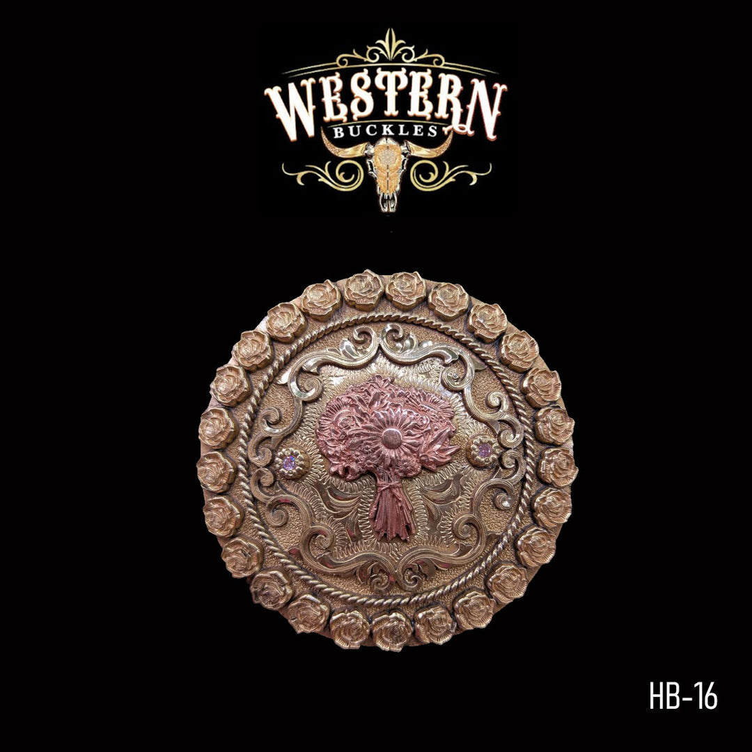 Flower Trophy Belt Buckle -Gold and Rose Gold-The Western Buckles