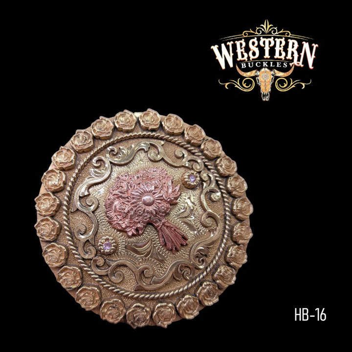 Flower Trophy Belt Buckle -Gold and Rose Gold-The Western Buckles