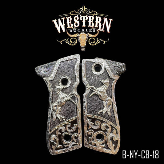 Cachas Beretta 92fs Grips Caballos Plata y Niquel Negro-The Western Buckles