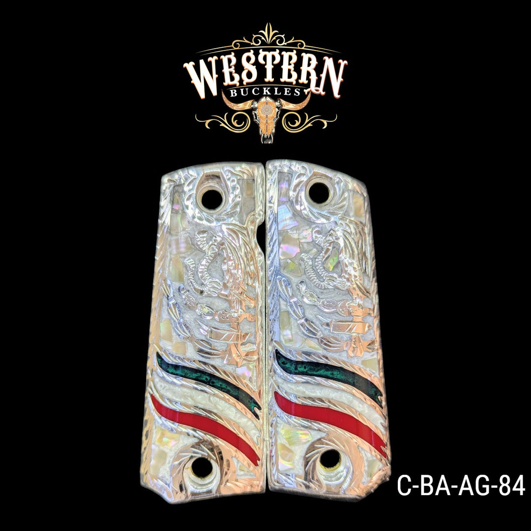 Full_Size_1911_Eagle_Silver_Plated_with_Pearl_Resin-The_Western_Buckles