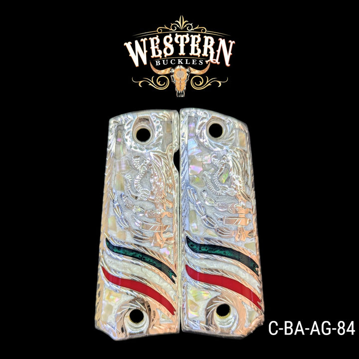 Full_Size_1911_Eagle_Silver_Plated_with_Pearl_Resin-The_Western_Buckles