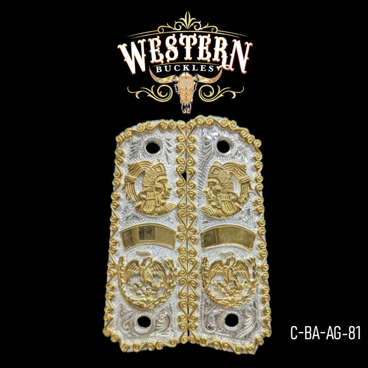 Full Size 1911 Eagle and Aztec 24K Gold-Plated with Silver-Plated-The Western Buckles