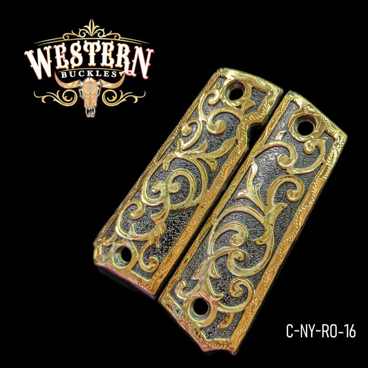 Full Size 1911 Gold Engraved Black Grips
