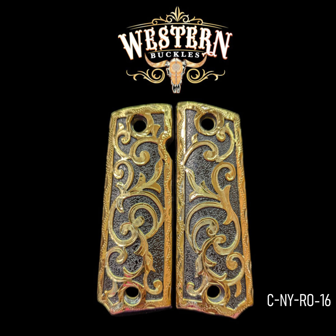 Full Size 1911 Gold Engraved Black Grips