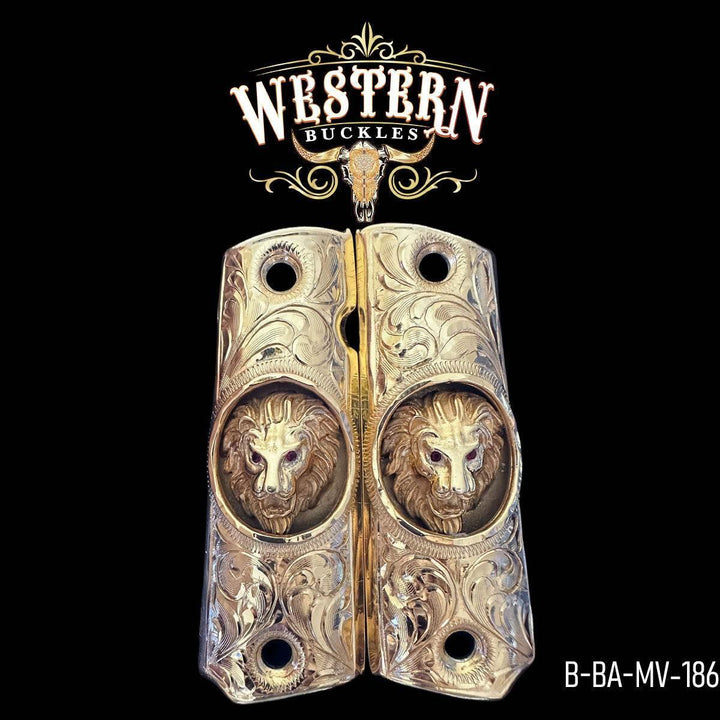 Full Size 1911 Gold Plated Lion Engraved-The Western Buckles