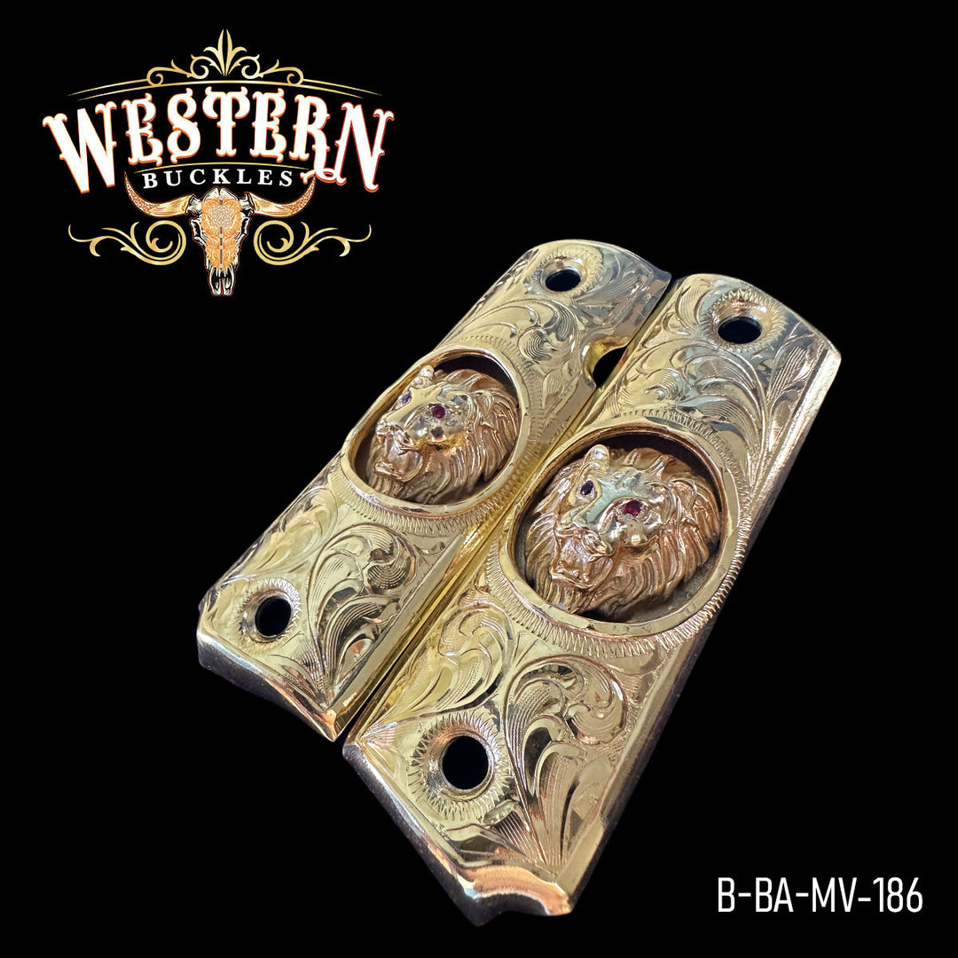 Full Size 1911 Gold Plated Lion Engraved-The Western Buckles