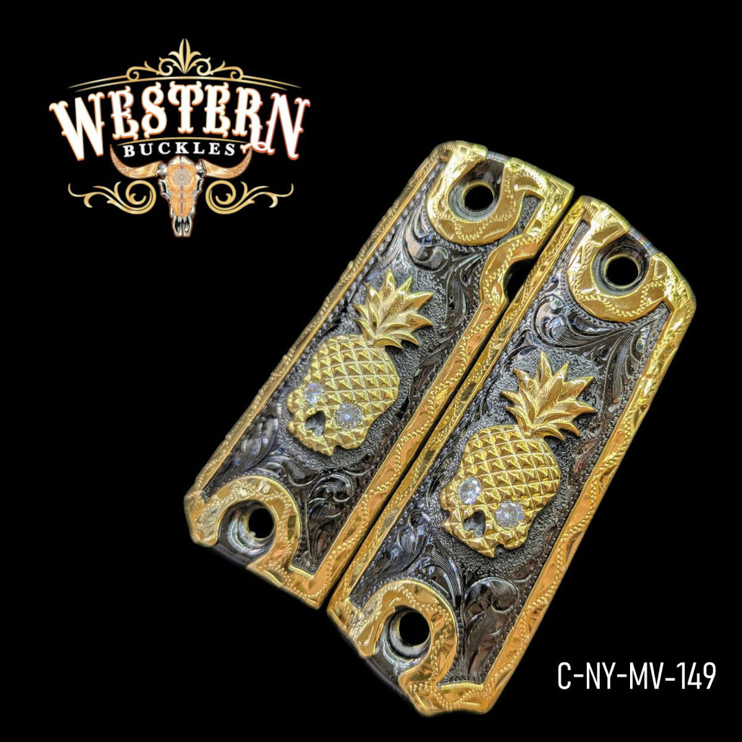 Full Size 1911 Pineapple Skull Black and Gold Plated-The Western Buckles