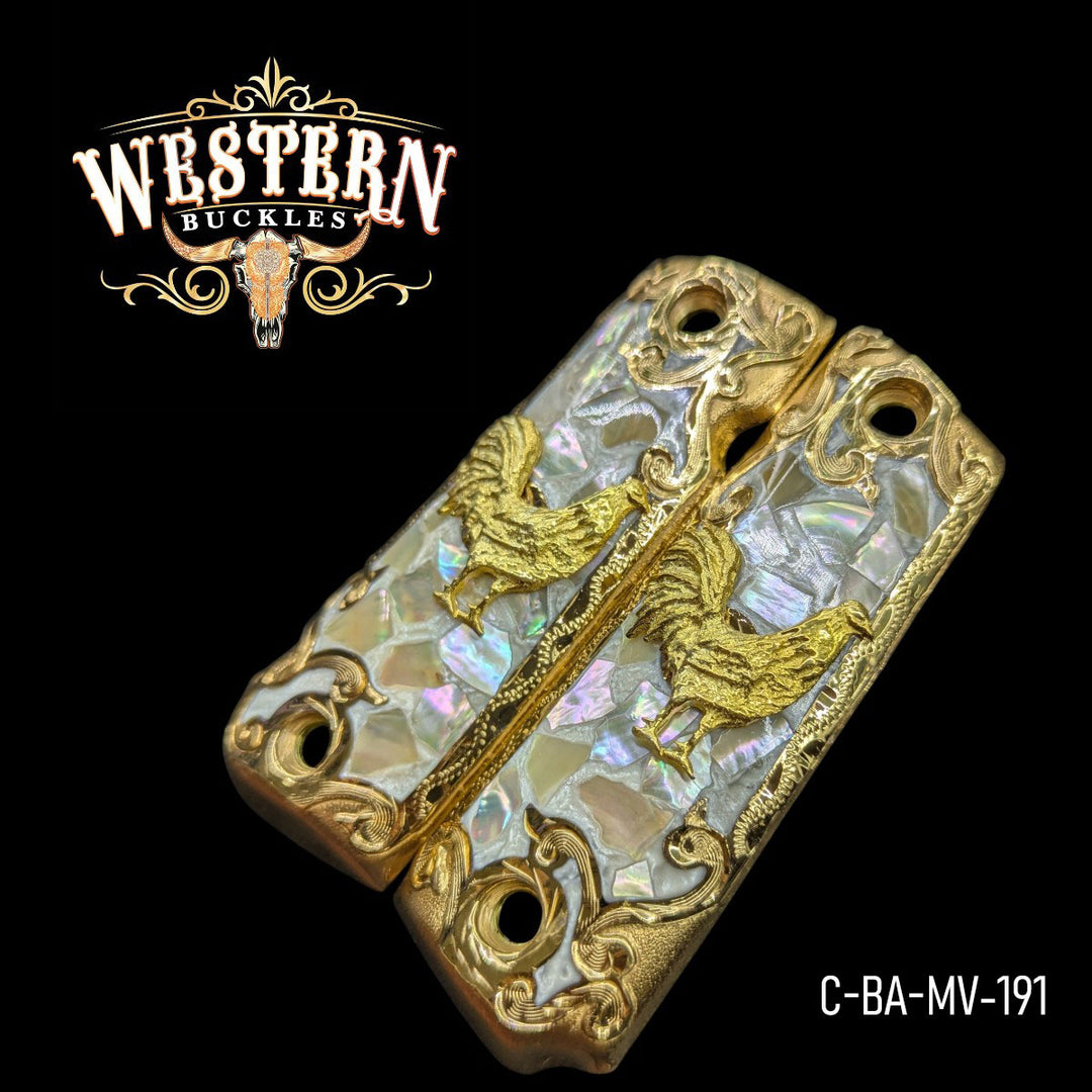 Full Size 1911 Roaster Pearl Resin and Gold-The Western Buckles
