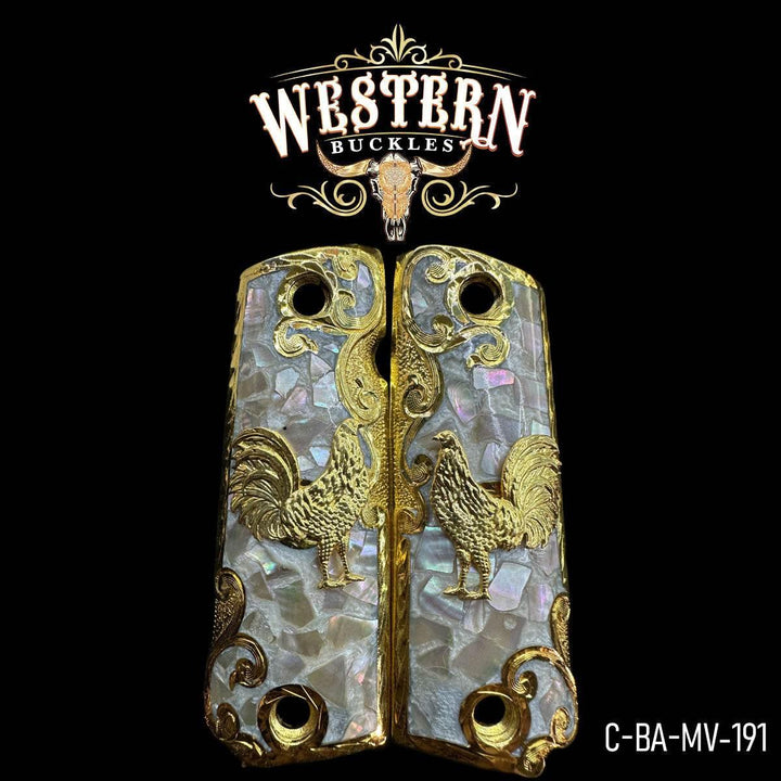 Full Size 1911 Roaster Pearl Resin and Gold-The Western Buckles