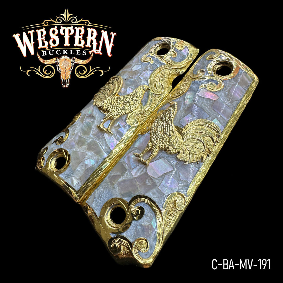 Full Size 1911 Roaster Pearl Resin and Gold-The Western Buckles