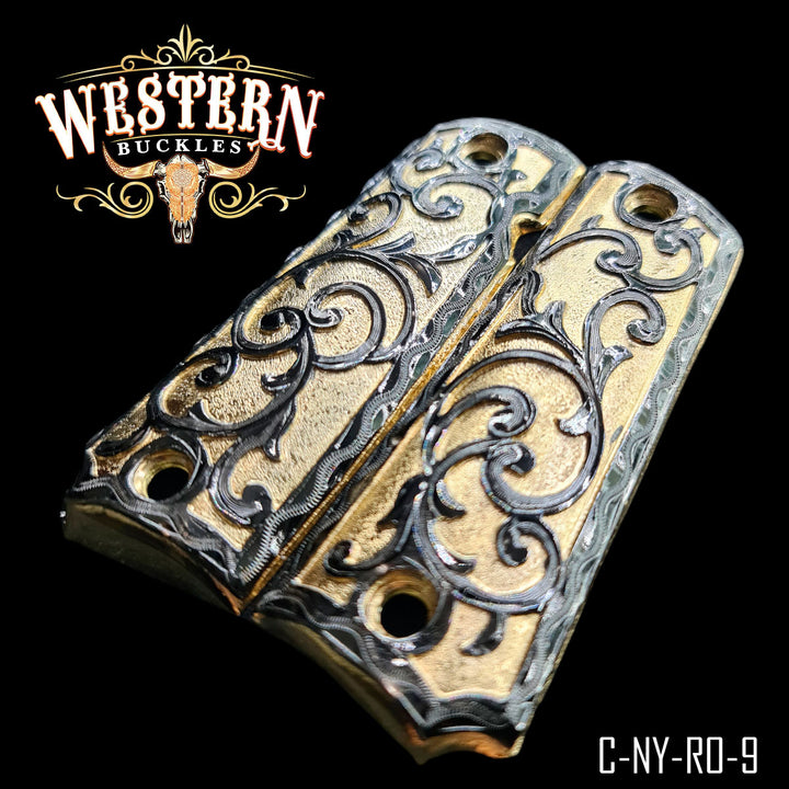 Full Size 1911 Rose Gold Engraved Black Grips-The Wester Buckles