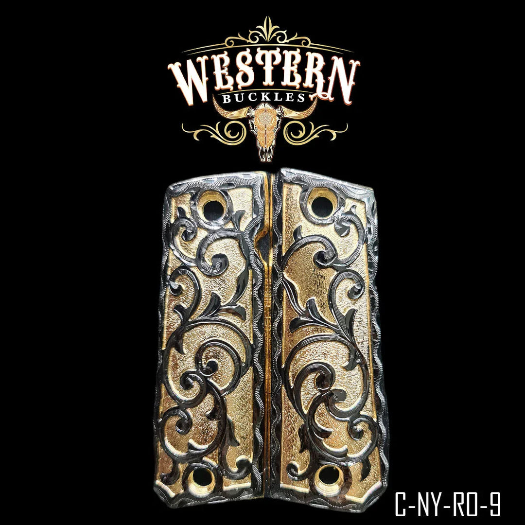 Full Size 1911 Rose Gold Engraved Black Grips-The Wester Buckles