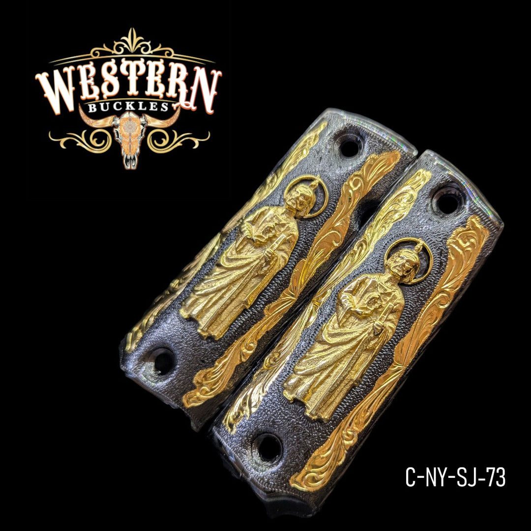 Full Size 1911 San Judas Black and Gold Grips-The Western Buckles