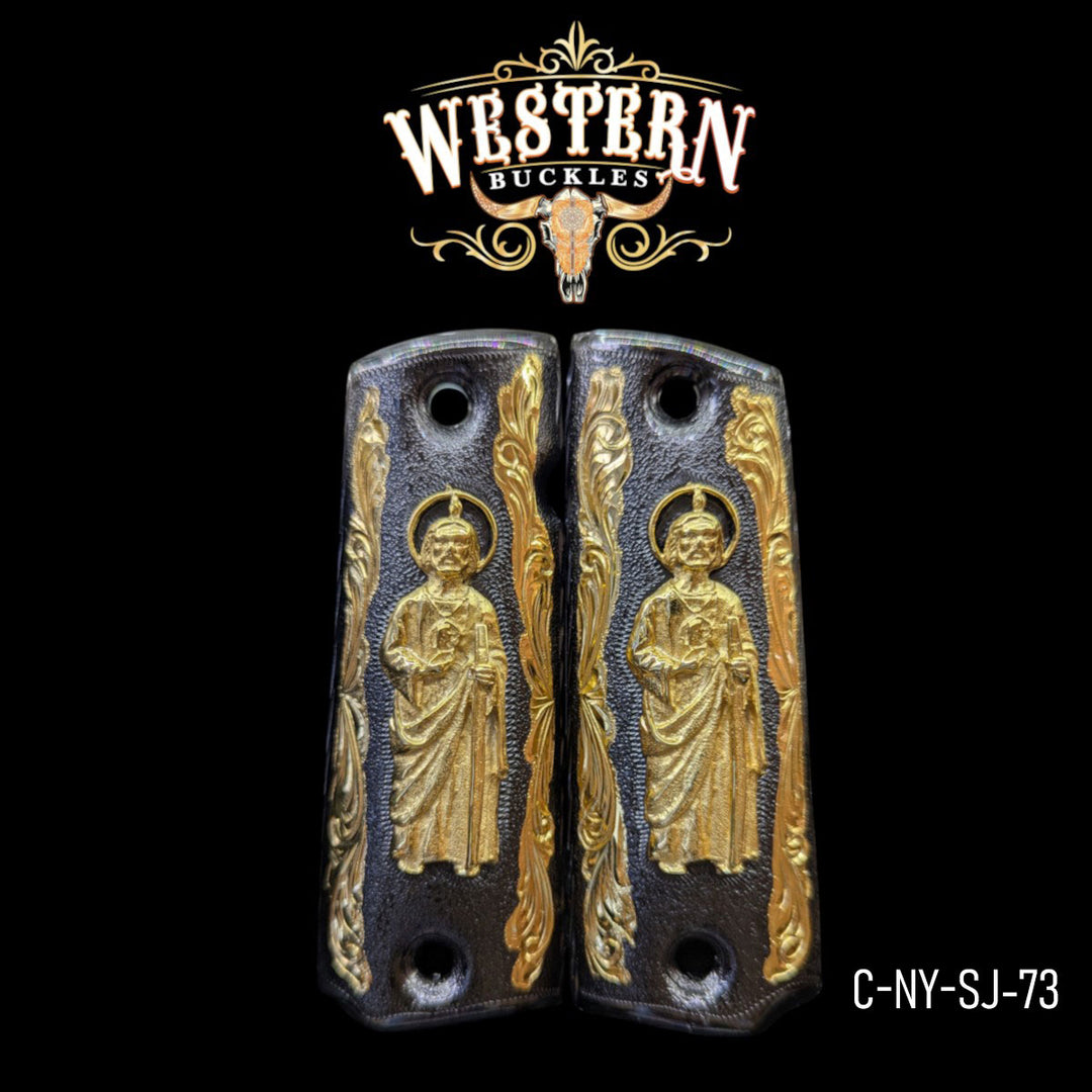 Full Size 1911 San Judas Black and Gold Grips-The Western Buckles