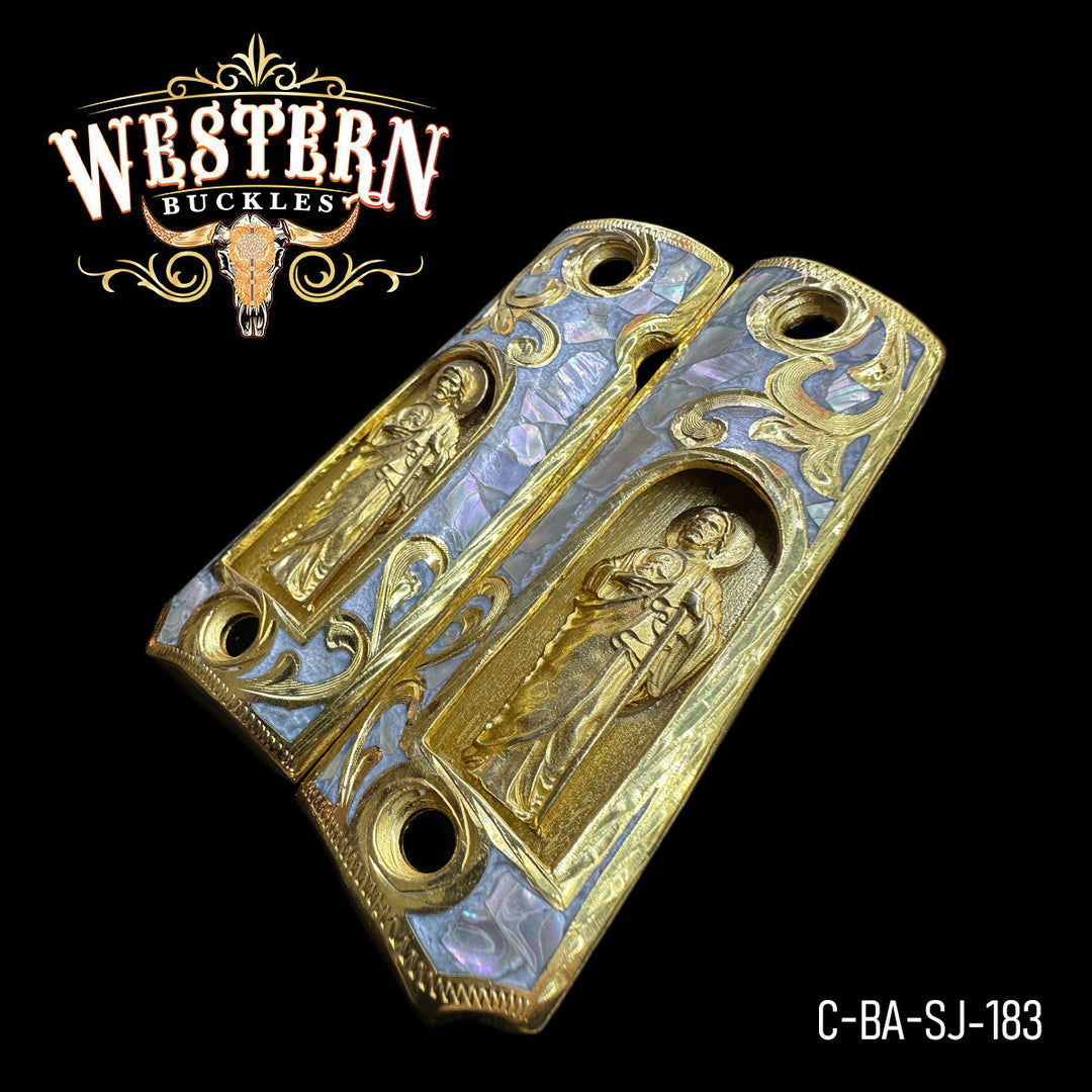Full Size 1911 San Judas Oro y Resina con Concha nacar-The Western  Buckles