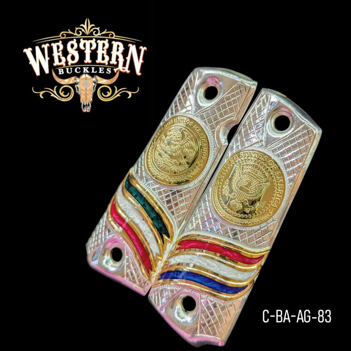 Full Size 1911 Silver Mexican and USA Flag
