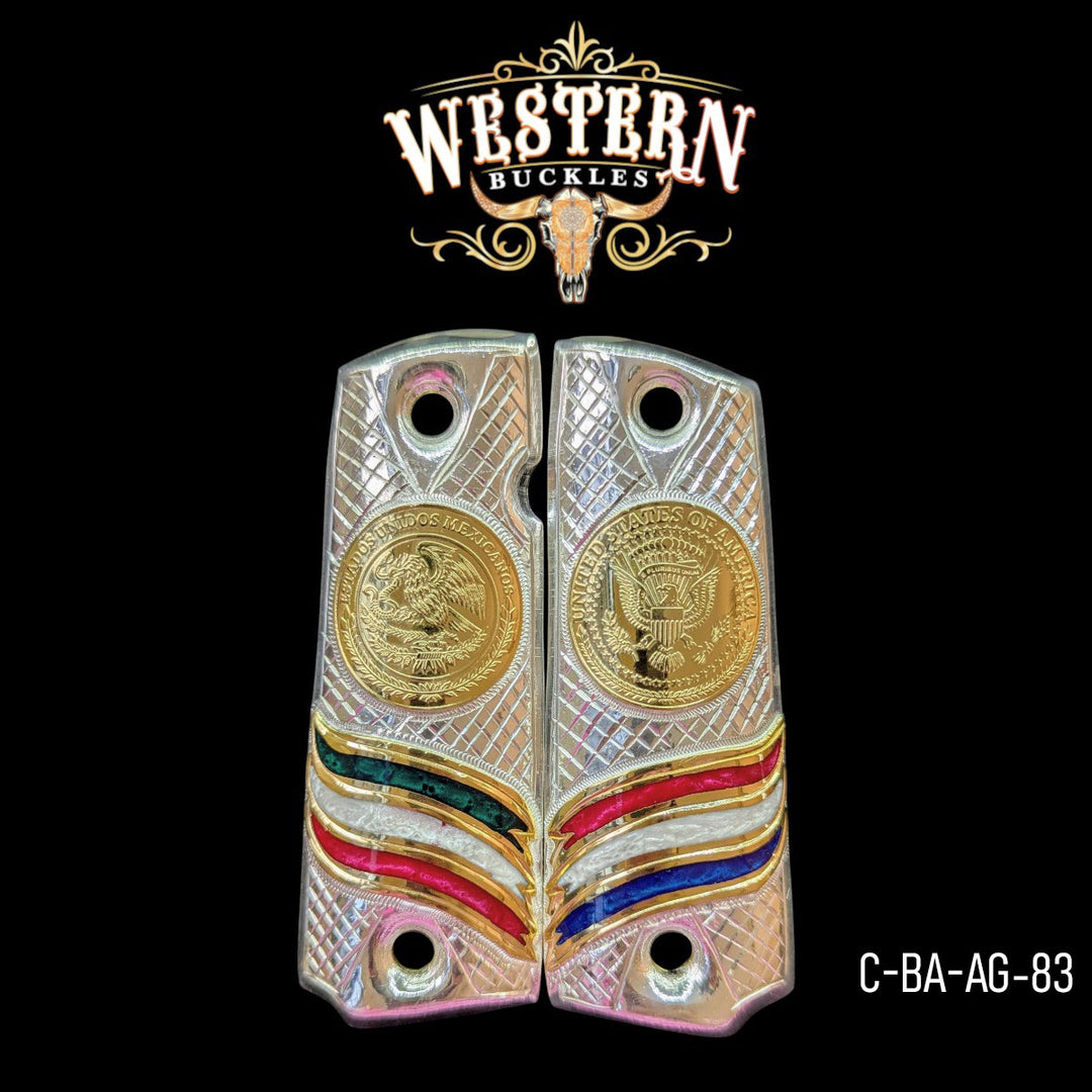 Full Size 1911 Silver Mexican and USA Flag
